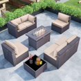 thumbnail image 3 of Gotland 8 Pieces Outdoor Patio Furniture with 43"Fire Pit Table, Steel, PE Rattan Sofa Set,Sand, 3 of 7