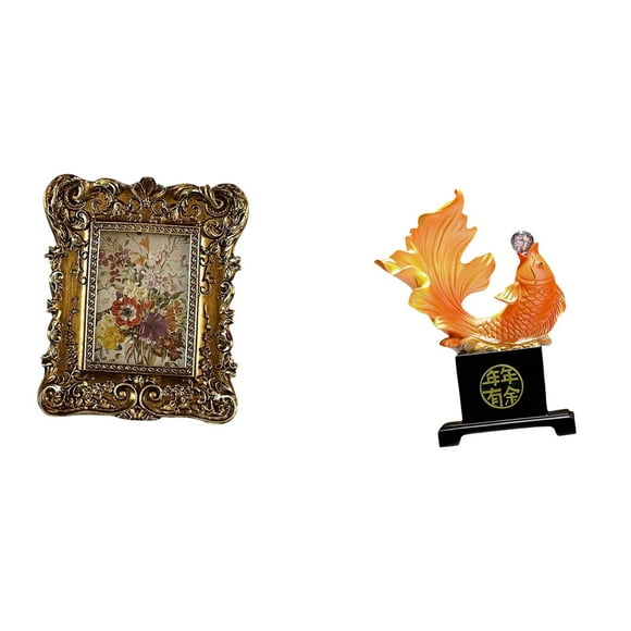 Marco de fotos,Marco de fotos retro Marco de fotos de mesa vintage,Marco de fotos adornado para colgar en la pared,decoración del hogar,Escultura de pez,Escultura de pez,decoración del