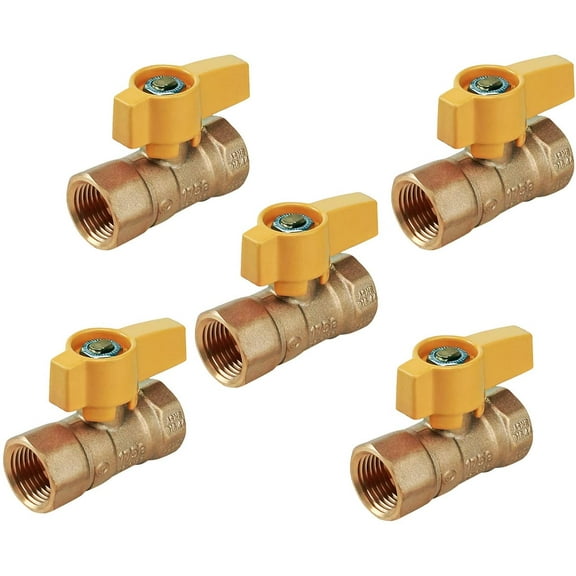 Midline Valve YFIP34-5 Premium Brass Gas Ball Valve, with Yellow Aluminum Alloy Handle, 3/4 in. FIP Connections (Pack of 5)