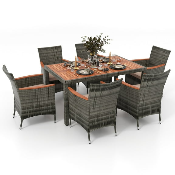 Patiojoy 7 Rattan Spacious Outdoor Conversation Sets with Table and Chairs, Gray