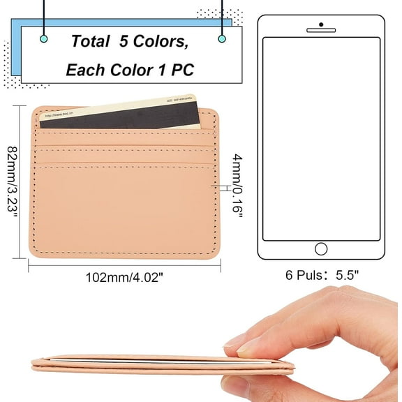 5Pcs Slim Minimalist Front Pocket Wallet 5 Colors Leather Card Holder Cash Slot Slim Credit Card Case for Men Women Work Travel