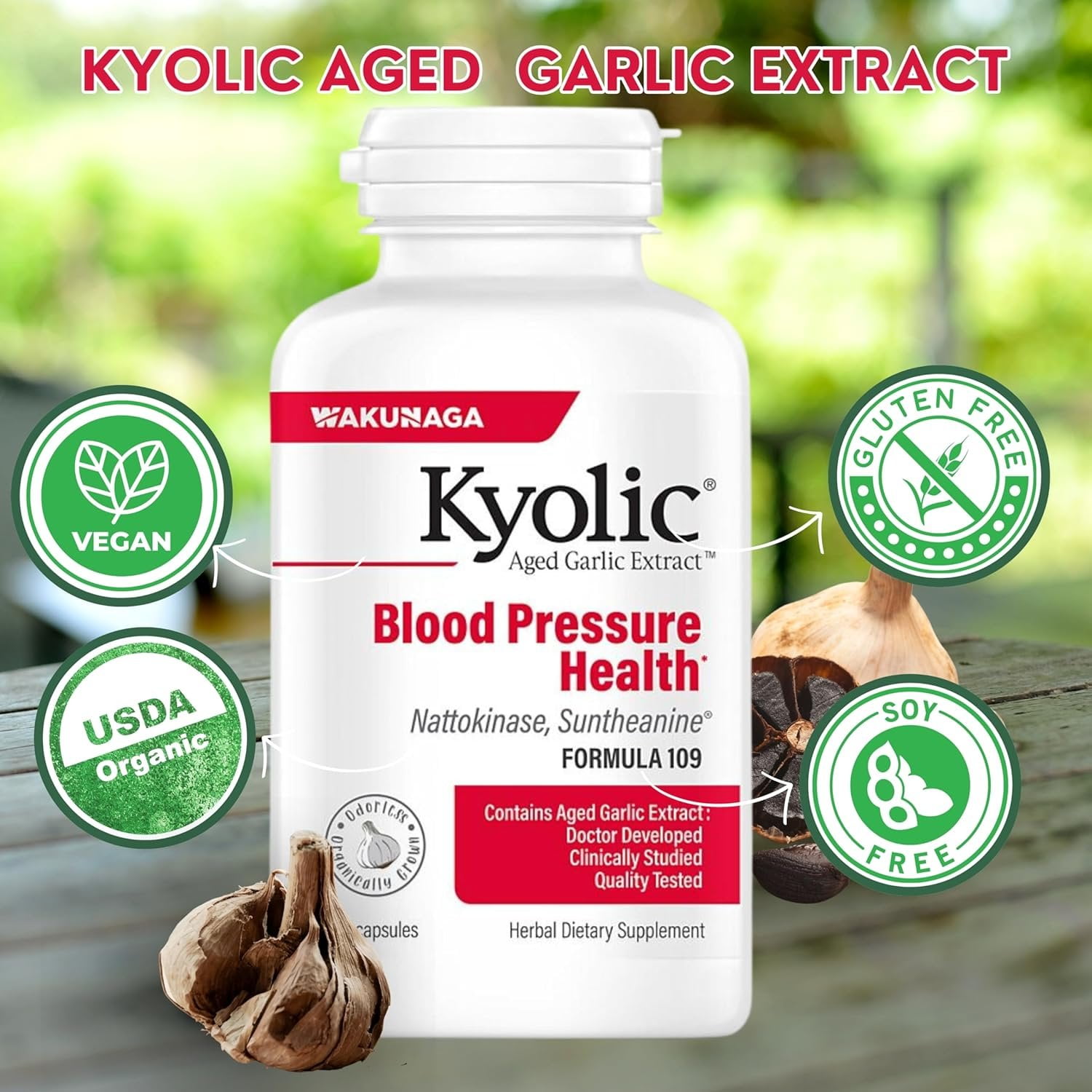Kyolic Aged Garlic Extract Blood Pressure Health Formula 109 - Non-GMO - 160 Capsules