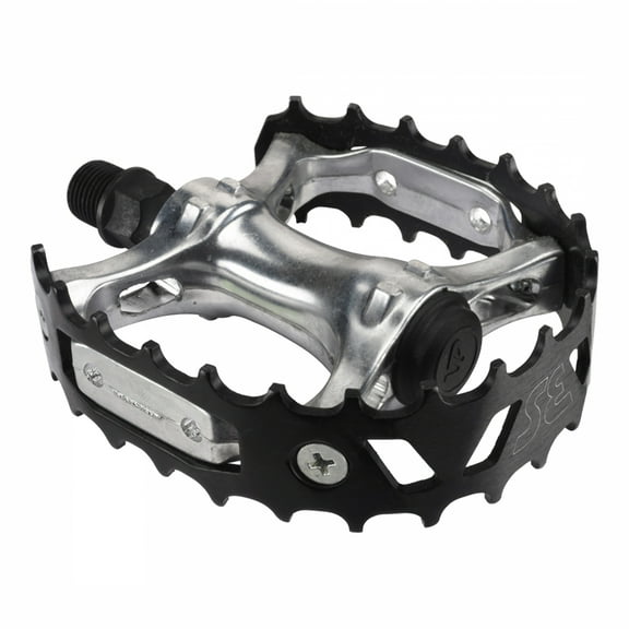 SE Bikes Bear Trap Alloy Pedals 9/16" Boron Steel Axle W/ Reflector Silver/Black
