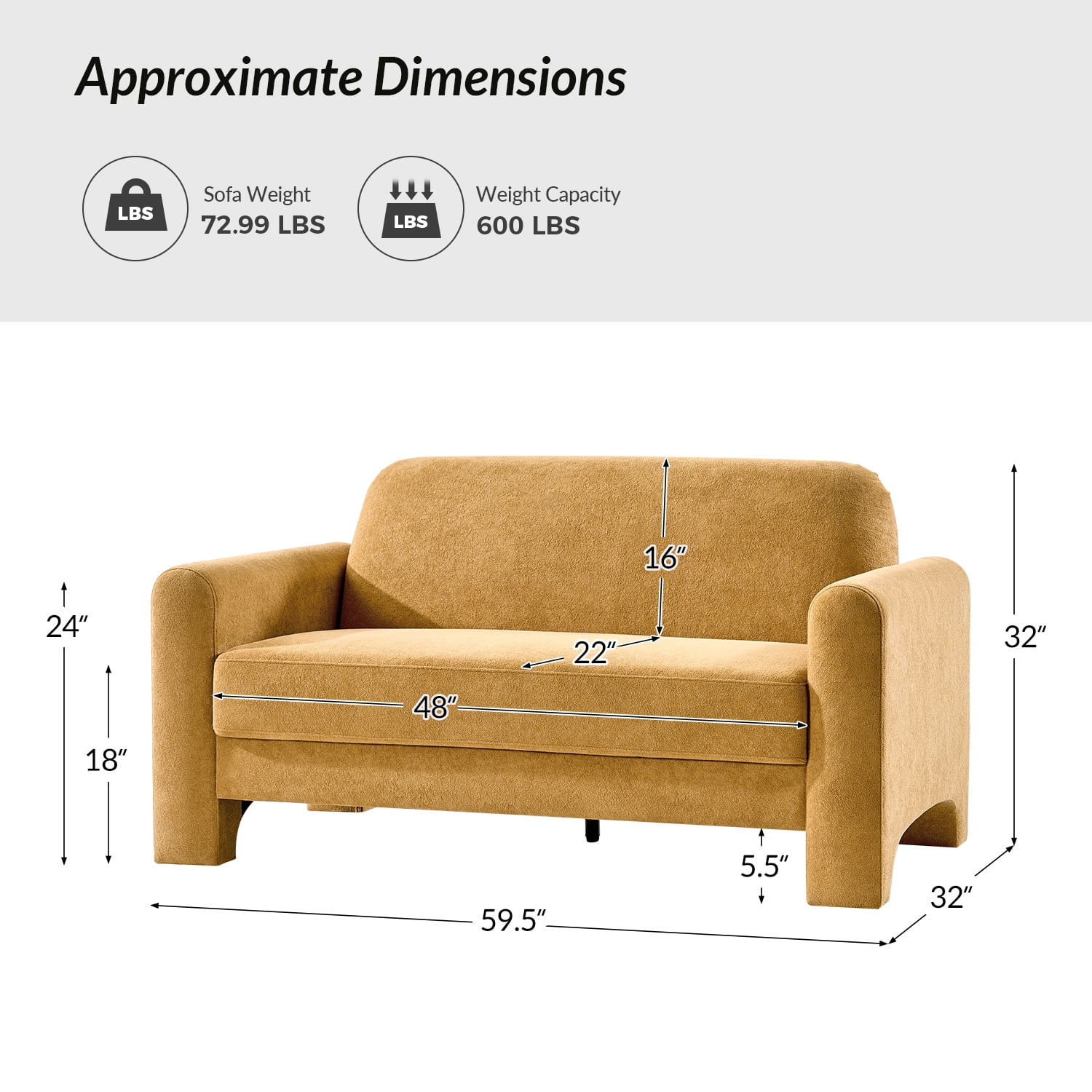 59" Modern Loveseat Sofa Chenille Fabric 2-Seater Couch with Curved Design for Small Space Living Room Camel