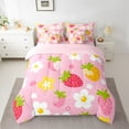 thumbnail image 2 of Manfei Strawberry Child Twin Bedding Sets 7-Piece, Cartoon Fruit Print Bedding Comforter Set, Pink Blossoms Floral Reversible Sheet Sets, Lightweight Room Decor, 2 of 7