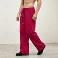 thumbnail image 6 of Hzzrkos Men Casual Loose Solid Color Elastic Waist Long Straight Leg Pants With Side Pockets for Daily Wear, 6 of 6