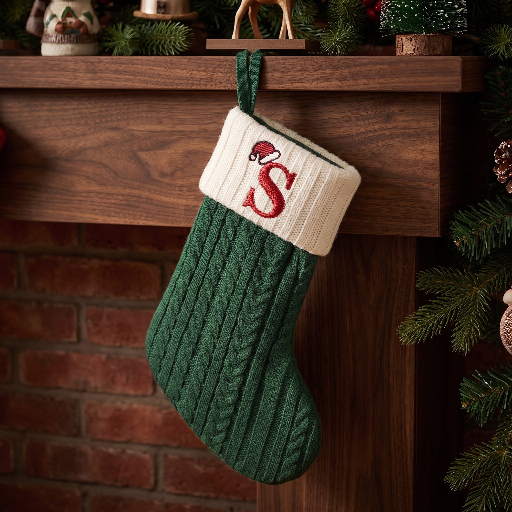 Unique Bargains Christmas Luxury Grand Hearth Accent Stocking Green Letter S 8"