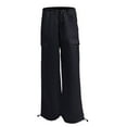 thumbnail image 3 of Olyvenn Stylish Women's Plus Size Casual Cargo Pants Parachute Pants with Pockets Solid Color Lightweight Drawstring Elastic Waist Leggings for Young Girls Love Black 6, 3 of 4