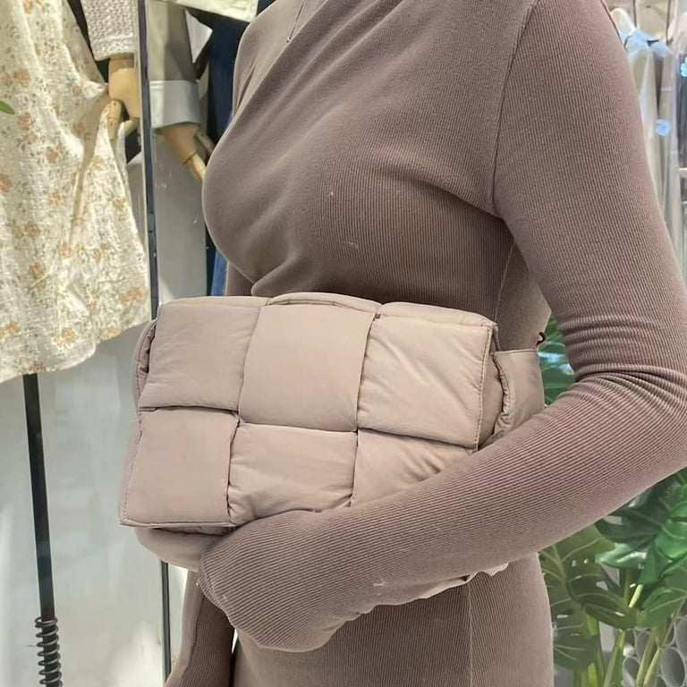 ★EMS★ NYLON PADDED CROSSBODY BAGBEIGE NAARIIAN Puffer Shoulder Bag, Nylon Padded Woven Handbag