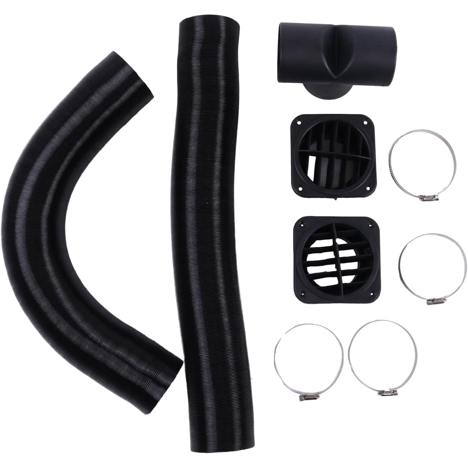 75mm Diesel Parking Heater Warm Air Vent Kit with 2 Flexible Duct Hoses T Shape Connector 2 Square Air Outlets and 4 Clamps