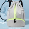 thumbnail image 5 of Mochila con cordón Mochila deportiva para gimnasio con bolsillos de malla Bolsa de hilo resistente al agua para mujeres, hombres y niños, gris, 5 of 5