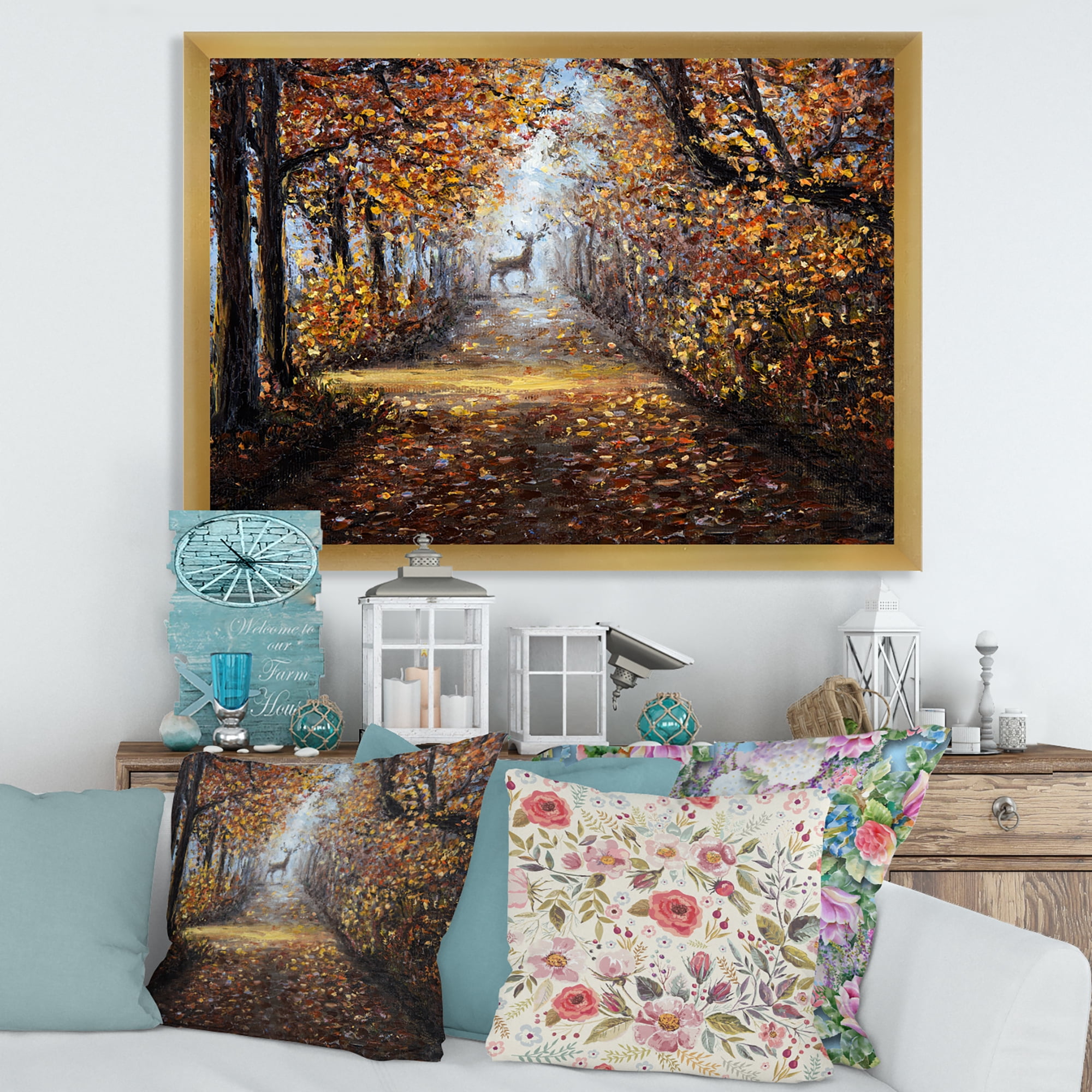 Designart 'Deer In The Autumn Park' Lake House Framed Art Print