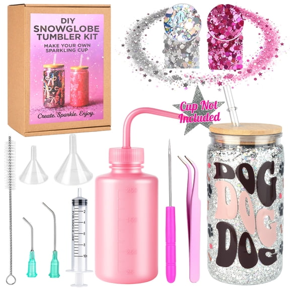 kiddgroo Snow Globe Tumbler Supplies – 11 Pcs DIY Glitter Snowglobe Tumbler Craft Supplies Starter Kit, Accessories Only (Cup Not Included)