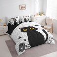 thumbnail image 3 of jejeloiu Cute Animal Cat 7pcs Bedding Comforter Set,Kawaii Kitten Pattern Queen Bedding Sets,Black Gray Queen Sheet Sets For Teens,Beathable Home Decor Reversible, 3 of 8