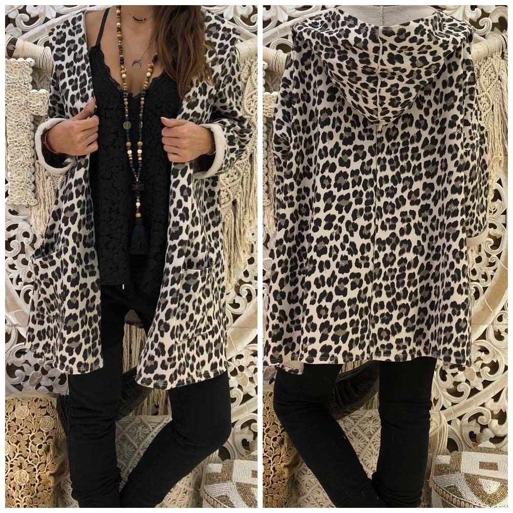 hooded leopard cardigan