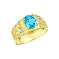thumbnail image 3 of RYLOS Men's Rings 14K Yellow Gold Designer Nugget Ring Oval 9X7MM Gemstone & Diamonds  Blue Topaz December Birthstone Rings For Man Size 12, 3 of 7