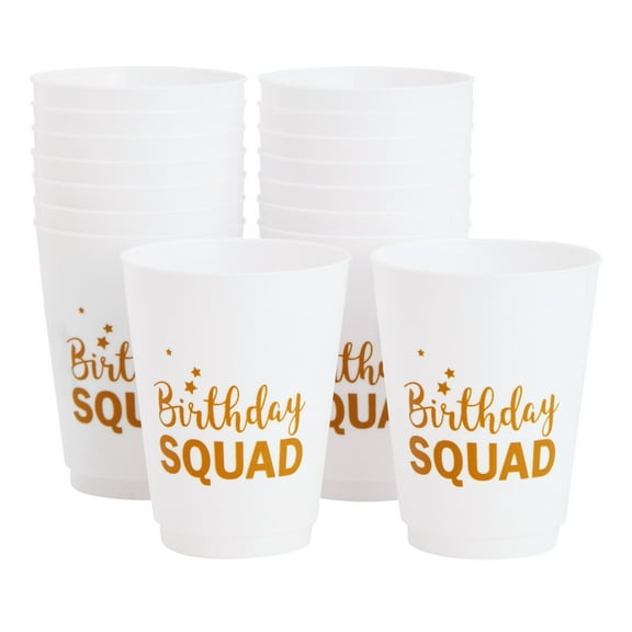 16 Pack Reusable Happy Birthday Party Cups for Women, Birthday Squad Plastic Tumblers  for Adults (White, 16 oz)