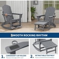 thumbnail image 4 of Patio Furniture Adirondack Rocking Chair, Folding & Portable Rocker with Retractable Ottoman & Cup Holders, HDPE All Weather Outdoor Chair for Porch, Deck, Lawn, Garden, Grey, 84x 104.6x 74CM, 4 of 7