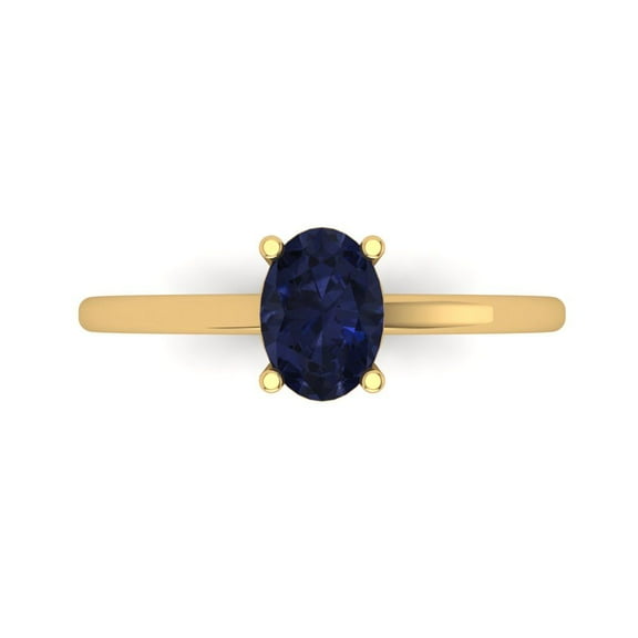 1 ct Oval Cut Simulated Blue Sapphire Solitaire Engagement Ring for Women in 14K Yellow Gold