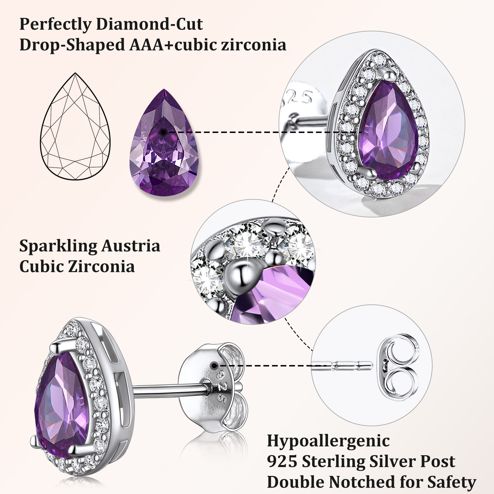 Bestyle 925 Sterling Silver February Birthstone Stud Earrings photo 8
