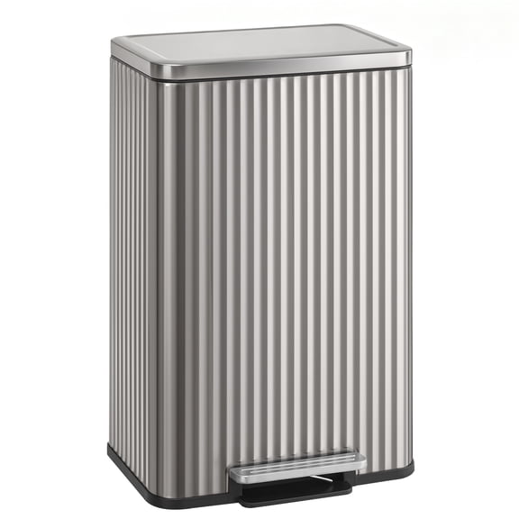 SONGMICS Trash Can, 13 Gallon (50 L) Garbage Can with Lid,Pedal,Removable Inner Bucket, Soft Close,15 Trash Bags Included,Metallic Silver