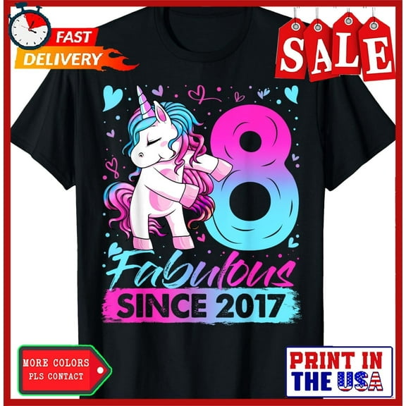 Sam Soft 8 Year Old Unicorn Gifts For Girls 8Th Birthday Girl Party T-Shirt