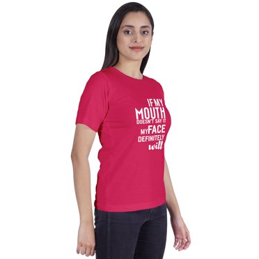 Inkmeso T-Shirt pour Femmes "Si Ma Bouche Ne le Dit Pas Mon Visage Va Définitivement" Lettre Imprimée Sarcastique Col Rond