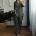 thumbnail image 2 of Dazajoo Women Casual Solid Color Cotton and Linen Pants Two-Piece Set Summer Lightweight Loose Lounge Suits,Army Green,XXL, 2 of 7