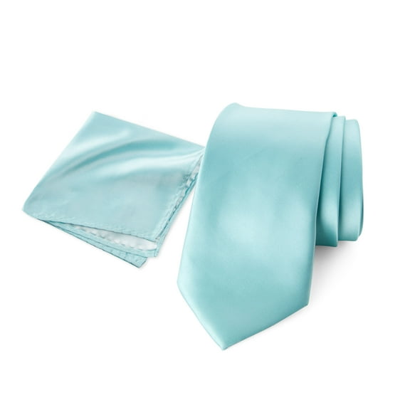 Spring Notion Men's Satin Microfiber Solid Color Tie and Handkerchief Set, Aqua