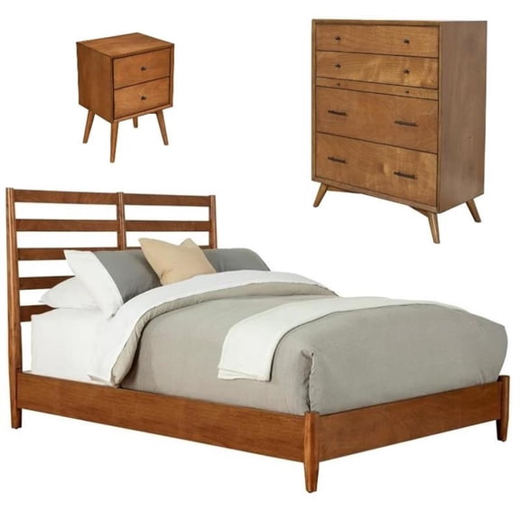Home Square 3 Piece Set with Chest Standard King Bed & 2-Drawer Wood Nightstand