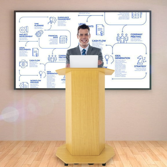 Wood Podium Pulpit Conference School Church Lectern Movable 30"x17.5"x46" Lacquerless Veneered Particle Board Round Corners