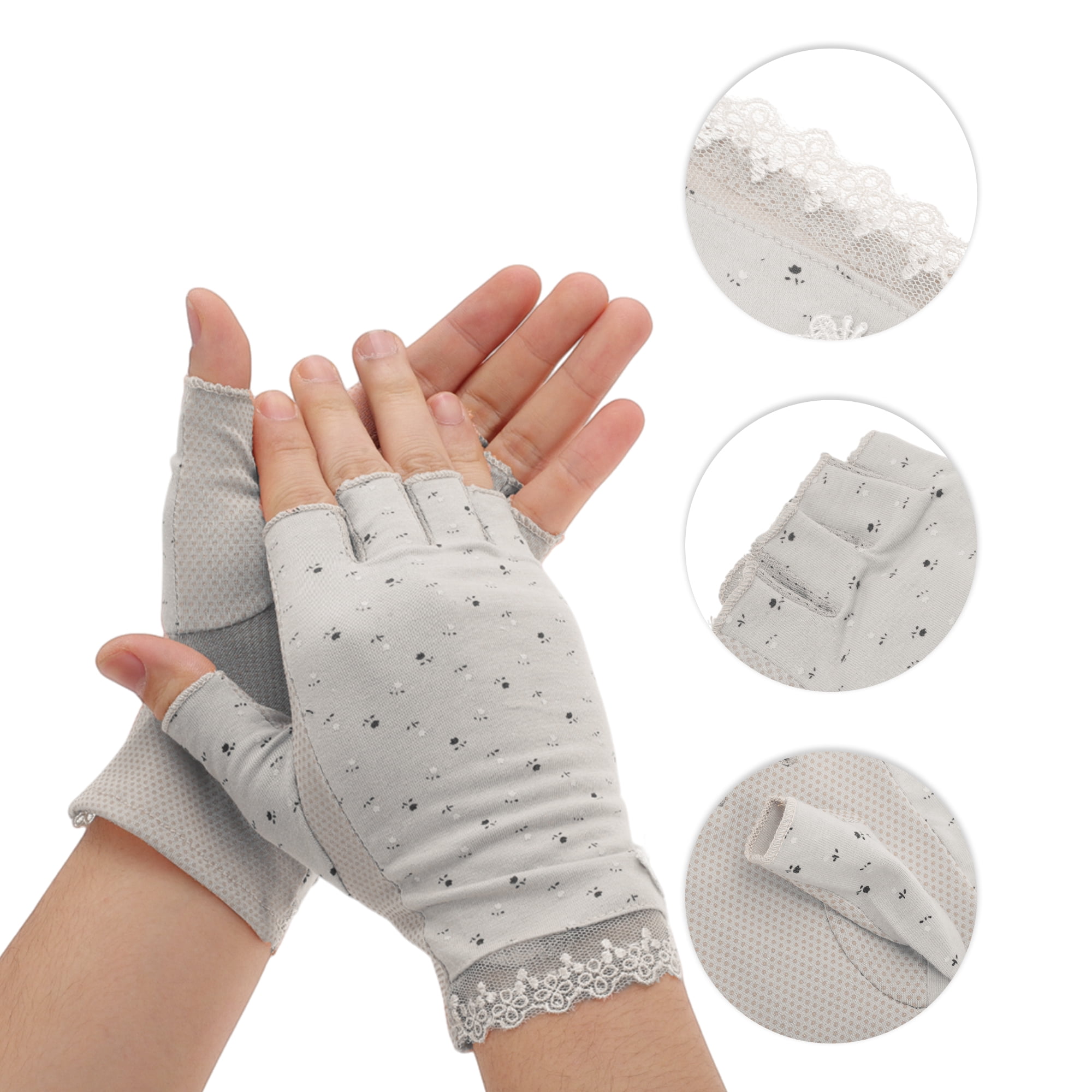 Unique Bargains Anti-slip Half Finger Manicure Gloves 1 Pair Light Gray
