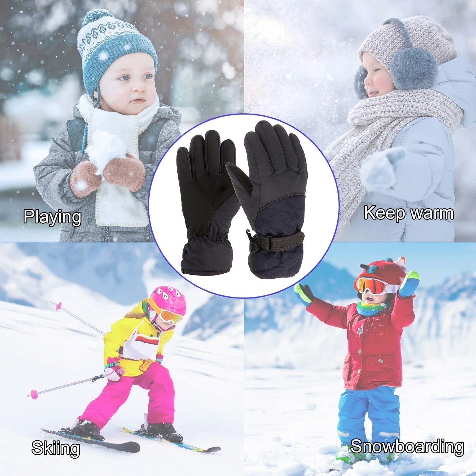Staki Kids Children Ski Gloves Winter Snow Gloves Waterproof Winter Warm Glove for Snowboarding Sledding(Black,11-16 Years)