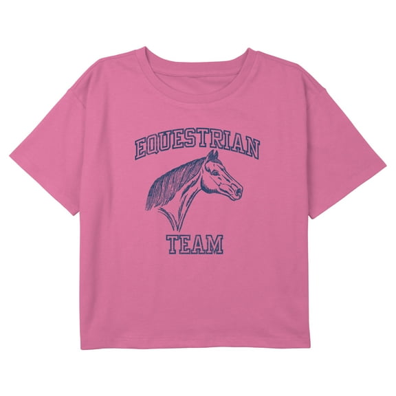 Girl's Lost Gods Equestrian Team Logo Graphic Cropped T-Shirt Light Pink Large