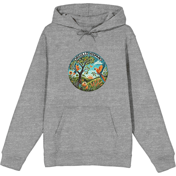 Orgullo Hispano Parrot Mosaic Adult Heather Gray Long Sleeve Hoodie-XL