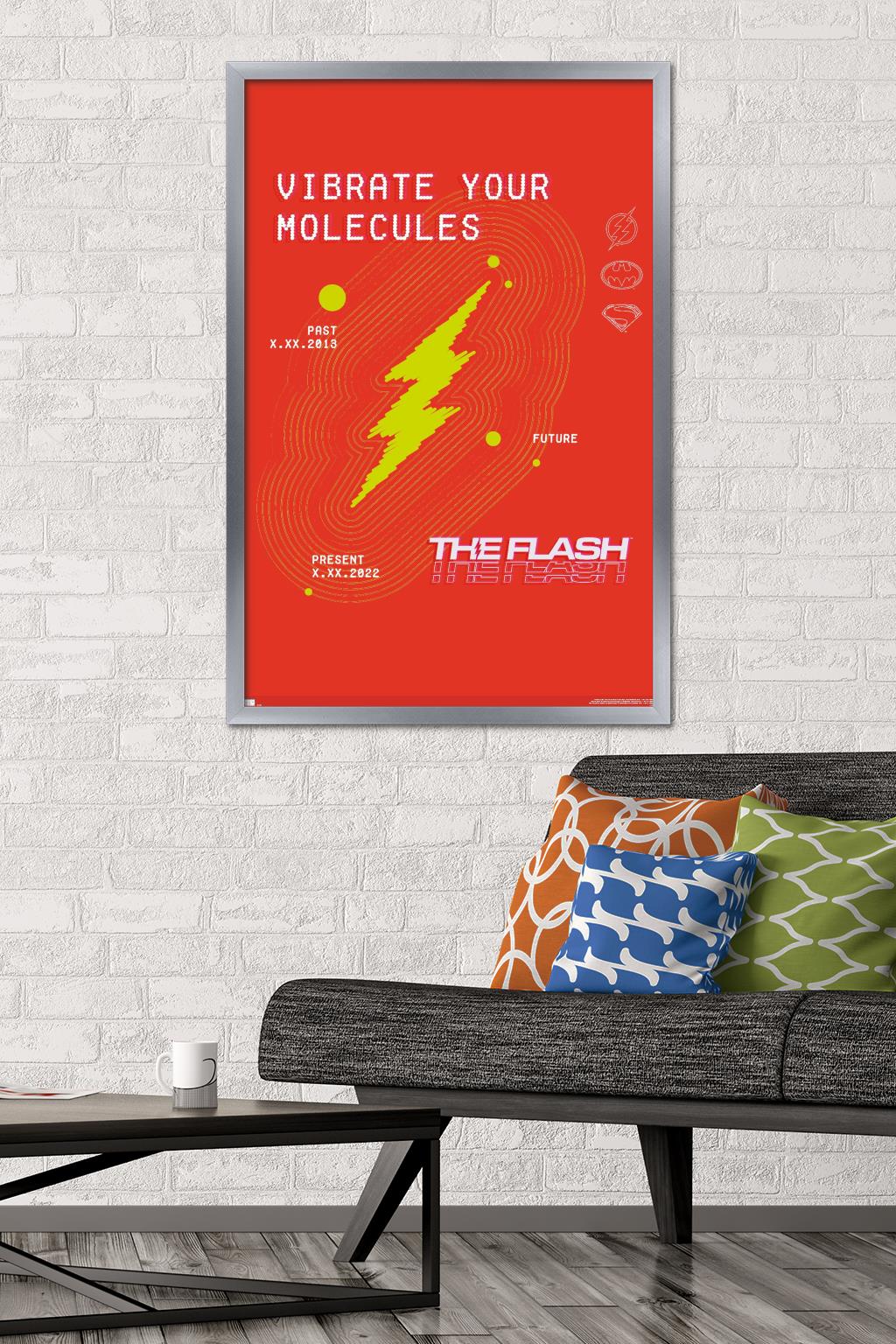 DC Comics Movie The Flash - Vibrate Your Molecules Wall Poster, 22.375" x 34" Framed