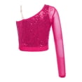 thumbnail image 4 of iiniim Girls Sparkle Sequins Ballet Dance Crop Tops Mesh Sleeve One Shoulder T-Shirt Jazz Hip Hop Dancewear Hot Pink 16, 4 of 7