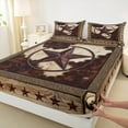 thumbnail image 3 of Homewish Retro Texas Stars Twin Sheet Sets,Rustic Farmhouse Cowhide Twin Fitted Sheet,Brown Beige Flat Sheet For Boys Kids,Breathable Home Decor,3-Piece, 3 of 7