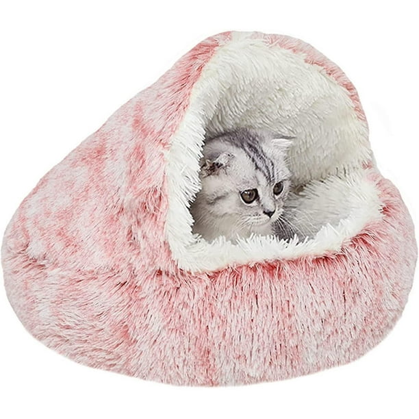 Cama cueva para gatos para gatos de interior que se calman, cama para mascotas con capucha grande para gatos, gatitos, perros pequeños, cachorros, antiansiedad, nido cerrado de piel sintétic