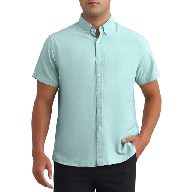 CAMISAS DE VESTIR PARA HOMBRE SÓLIDAS CORTAS DE ALGODÓN AJUSTE REGULAR CON BOTONES CAMISA OXFORD XL VERDE