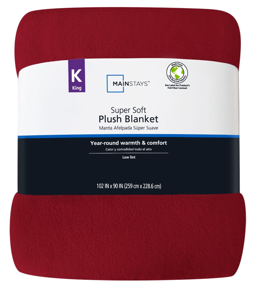 Mainstays Super Soft Red Polyester Plush Blanket, King 102"X90", Suitable for Adult