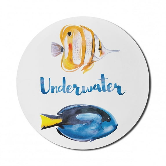Watercolor Mouse Pad for Computers, Nautical Underwater Theme Pacific Blue Tang Fish Surgeonfish Exotic Sea Artwork, Round Non-Slip Thick Rubber Modern Gaming Mousepad, 8" Round, Yellow, by Ambesonne
