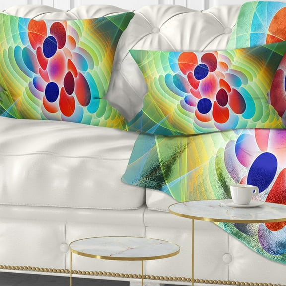 Designart Red Blue Fractal Virus Design - Abstract Throw Pillow - 12x20