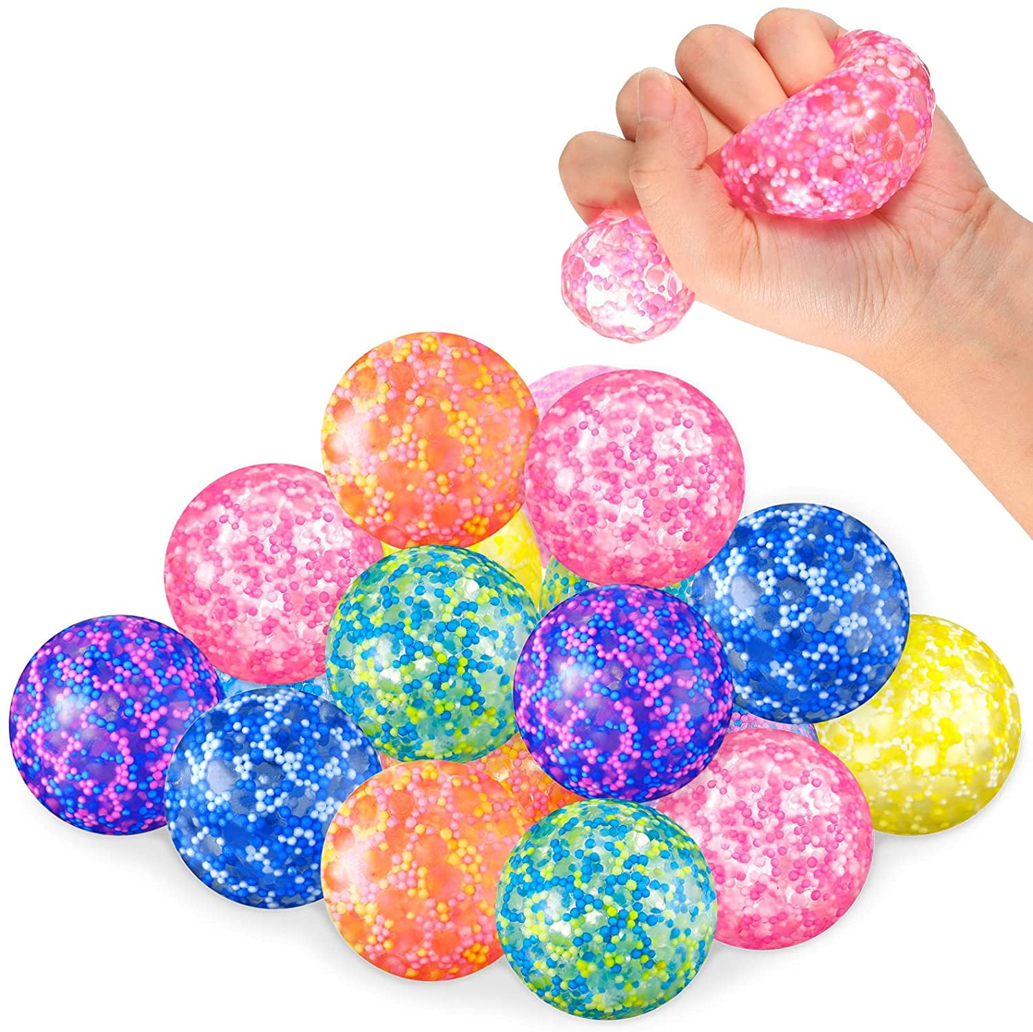 24 Packs Sensory Stress Balls Relief Stress Toys Set With Colorful Beads Rubber Stress Balls 