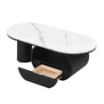 thumbnail image 6 of 47" Oval Coffee Table with Storage Drawer, Modern Luxury Center Table with Curved Profile Design and Storage Shelf for Living Room, Black White, 6 of 9