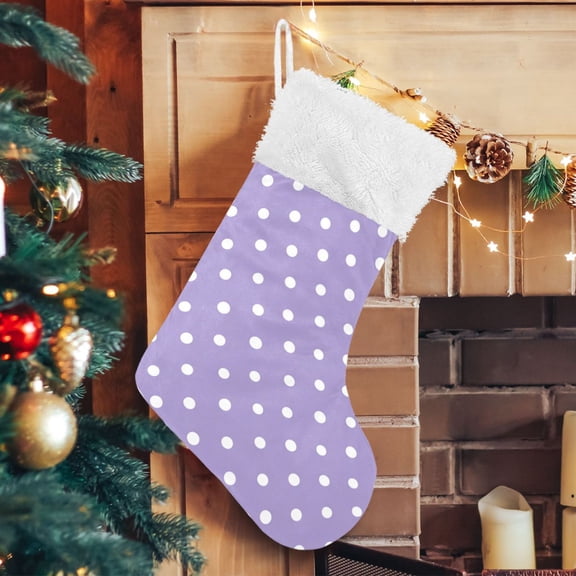 RMDQTR Christmas Stockings for Xmas Gifts - Large Size Festive Holiday Decor for Family Lavender White Mini Polka Dot