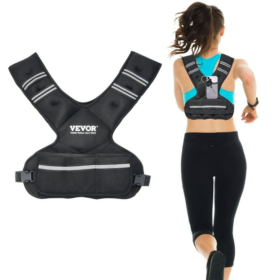 VEVOR Adjustable Weighted Vest, 20-32lb Weight Vest with 6 Ironsand Weights and Reflective Stripe, Body Weight Vest Exercise Set for Men Women, Workout Equipment for Strength Training Running