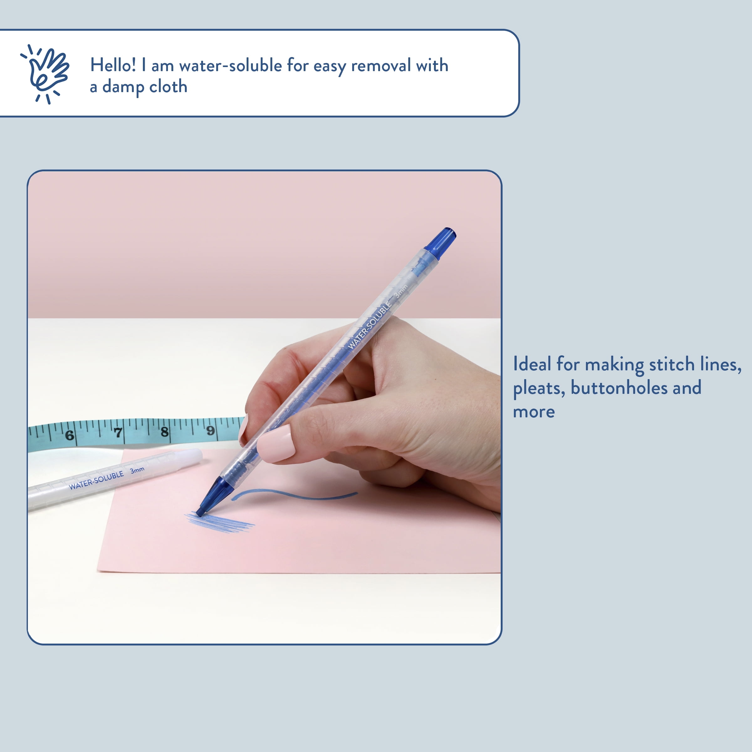 (2 pack) Hello Hobby Retractable Water-Soluble Fabric Marking Pencils, White and Blue, 2 Count