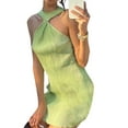 thumbnail image 4 of Seyurigaoka Women Summer Sheath Bodycon Mini Dress, Sleeveless Solid Color Twist Halter Neck Short Skirt, 4 of 6