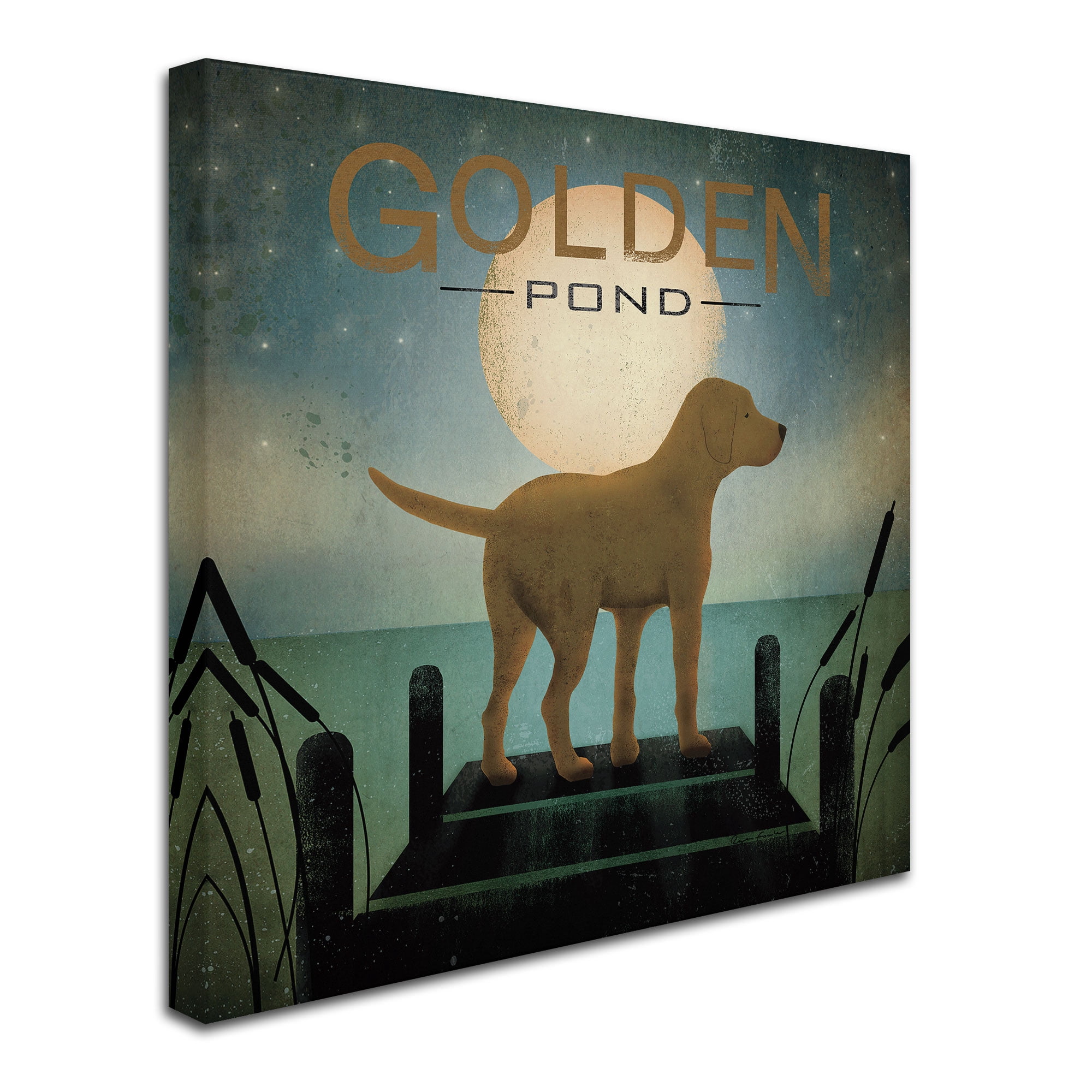 Trademark Fine Art 'Moonrise Yellow Dog Golden Pond' Canvas Art by Ryan Fowler